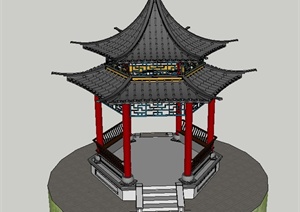 古典中式六角重檐亭设计SU(草图大师)模型