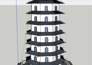 某古典中式七层塔楼建筑设计SU(草图大师)模型
