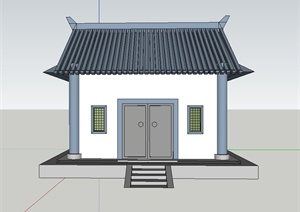 某古典中式风格单层寺庙建筑设计SU(草图大师)模型