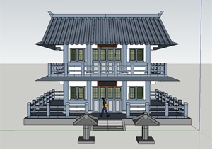 某古典中式两层道观建筑设计SU(草图大师)模型