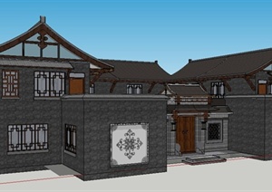 现代中式风格民宅住宅建筑设计SU(草图大师)模型