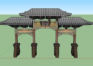 园林古典中式双层牌坊设计SU(草图大师)模型