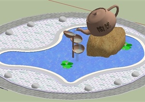 现代风格陶罐跌水水景SU(草图大师)模型