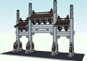 中式风格入口牌坊设计SU(草图大师)模型