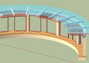 现代风格弧形玻璃木廊架设计SU(草图大师)模型