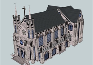 古欧式大教堂建筑设计SU(草图大师)模型