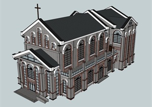 新古典教堂建筑设计SU(草图大师)模型