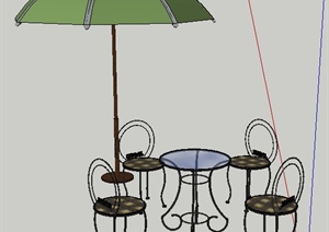 现代铁艺桌椅及遮阳伞SU(草图大师)模型