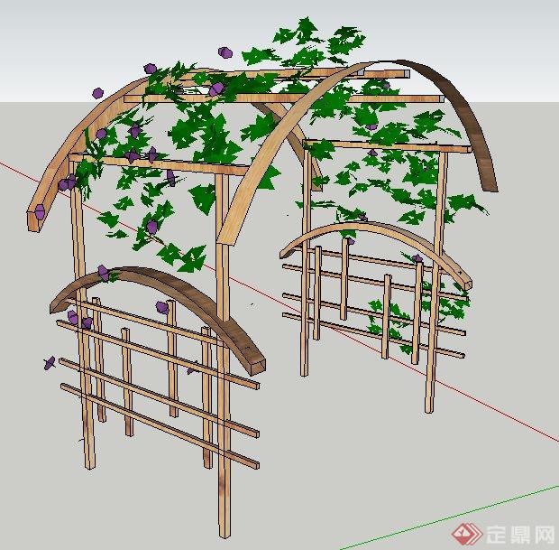 简约木制拱形花架su模型(1)