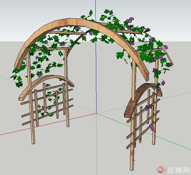 简约木制拱形花架su模型(2)