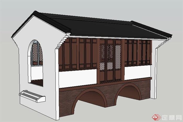现代新中式桥亭su模型(1)