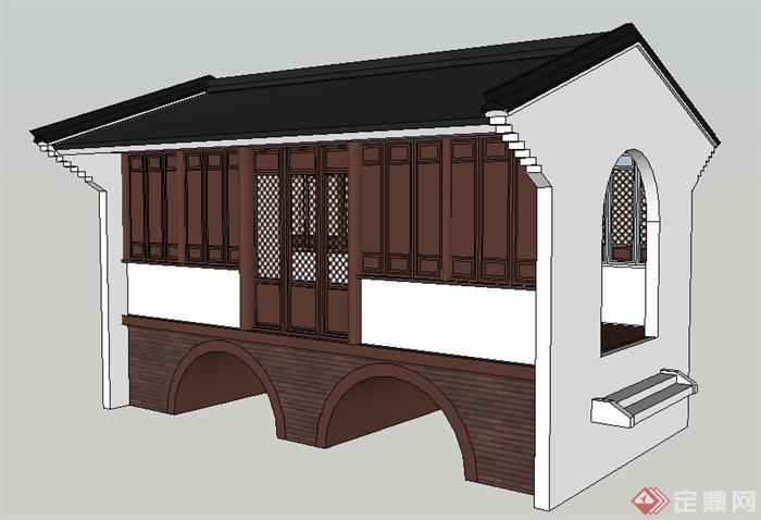 现代新中式桥亭su模型(2)