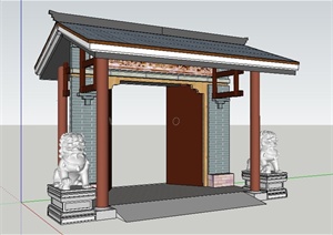 现代中式风格民宅垂花门SU(草图大师)模型