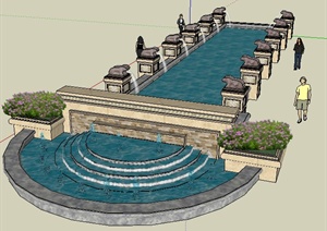 现代风格组合喷泉叠水景观SU(草图大师)模型