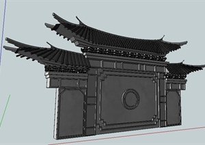 中式风格重檐照壁SU(草图大师)模型