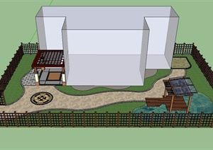 某私家住宅前院庭院景观设计SU(草图大师)模型