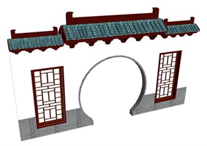 中式拱门墙设计SU(草图大师)模型