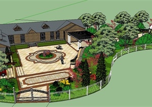 中式风格民宅庭院景观设计SU(草图大师)模型