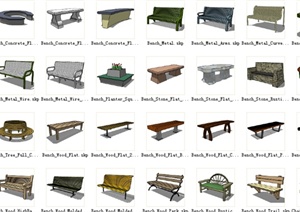 60款多种园林常用坐凳设计SU(草图大师)模型