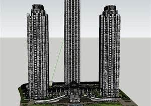 某法式居住组团带会所商业住宅小区建筑设计SU(草图大师)模型