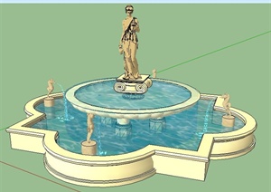 欧式风格人物雕塑喷泉SU(草图大师)模型