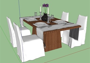 现代风格餐桌椅组合SU(草图大师)模型