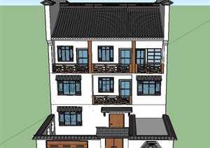 某古典中式三层庭院住宅建筑设计SU(草图大师)模型