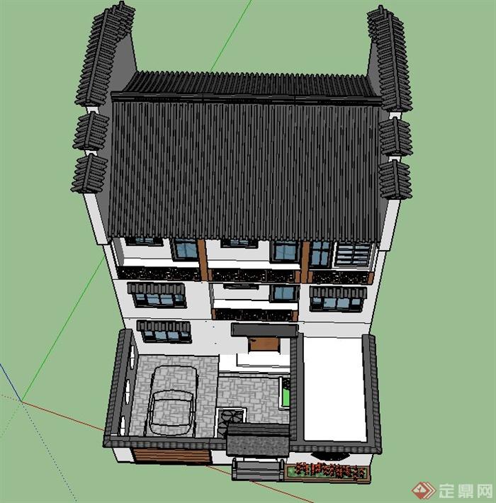 某古典中式三层庭院住宅建筑设计SU模型(4)