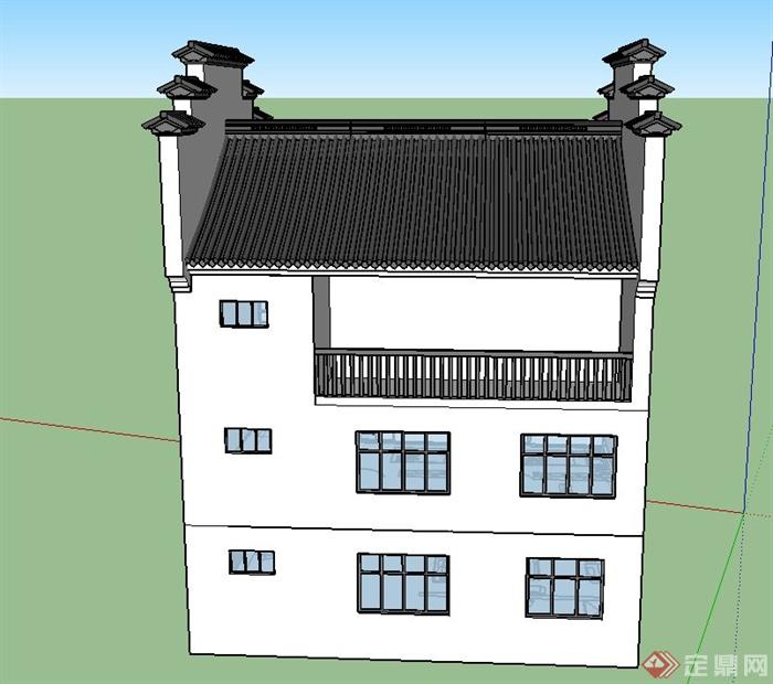 某古典中式三层庭院住宅建筑设计SU模型(2)