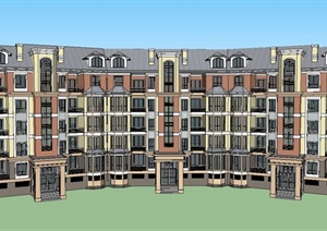 某欧式五层弧形联排住宅公寓建筑设计SU(草图大师)模型