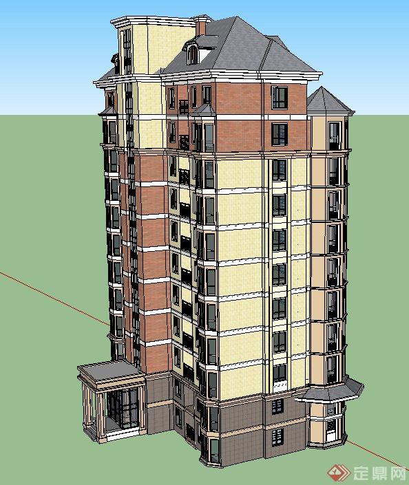 某欧式高层独栋住宅建筑设计SU模型(2)