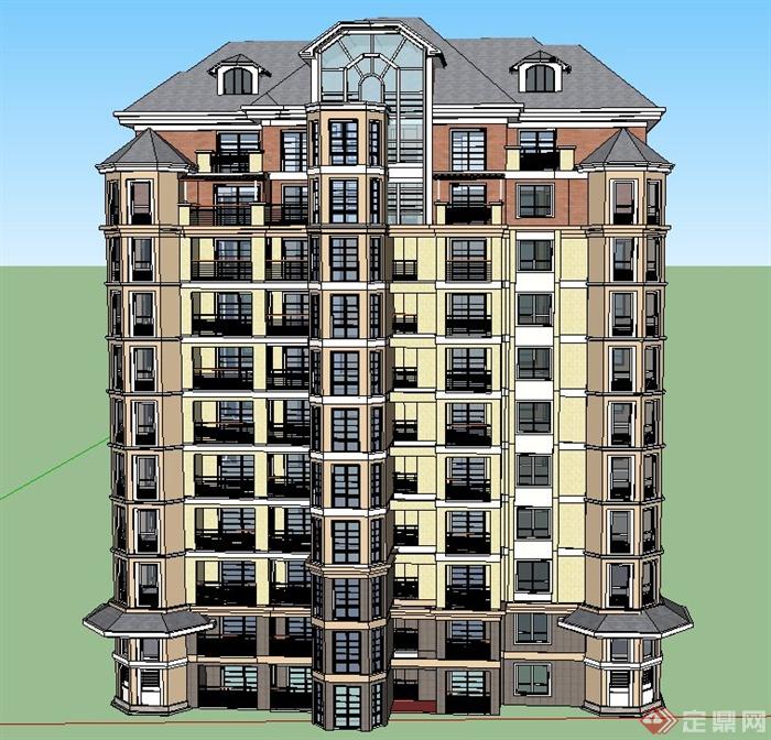 某欧式高层独栋住宅建筑设计SU模型(3)
