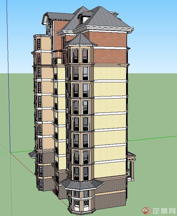 某欧式高层独栋住宅建筑设计SU模型(4)