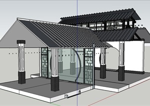 现代中式门厅长廊SU(草图大师)模型