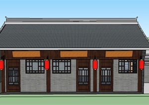 古典中式单层商铺建筑设计SU(草图大师)模型