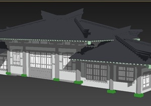 中式风格单层入口门房建筑设计3dmax模型