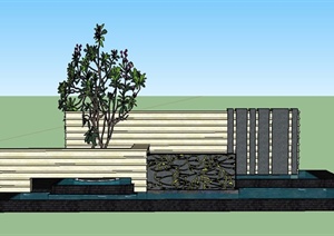 现代中式水景墙与树池设计SU(草图大师)模型