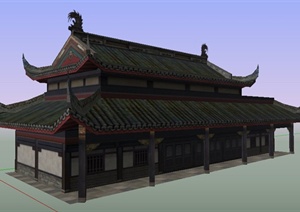 古典中式寺庙重檐殿堂建筑设计SU(草图大师)模型