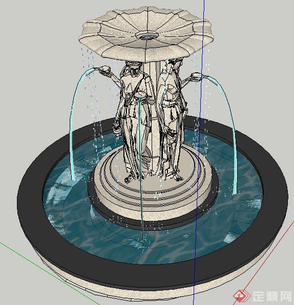 欧式风格人物雕塑跌水景观su模型(2)