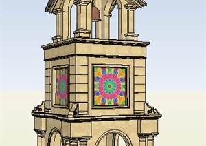 欧式风格塔楼钟楼设计SU(草图大师)模型