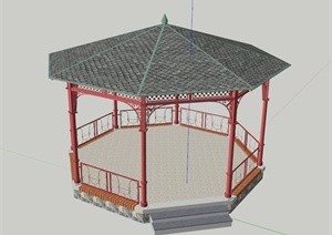 中式简约八角亭设计SU(草图大师)模型