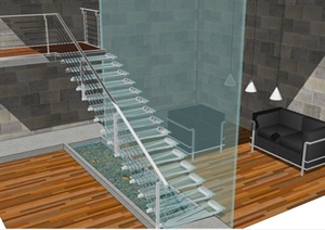 室内玻璃楼梯设计SU(草图大师)模型