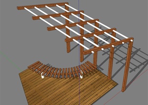 特色小廊架坐凳设计SU(草图大师)模型