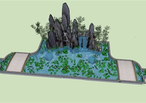 假山水池水景组合设计SU(草图大师)模型