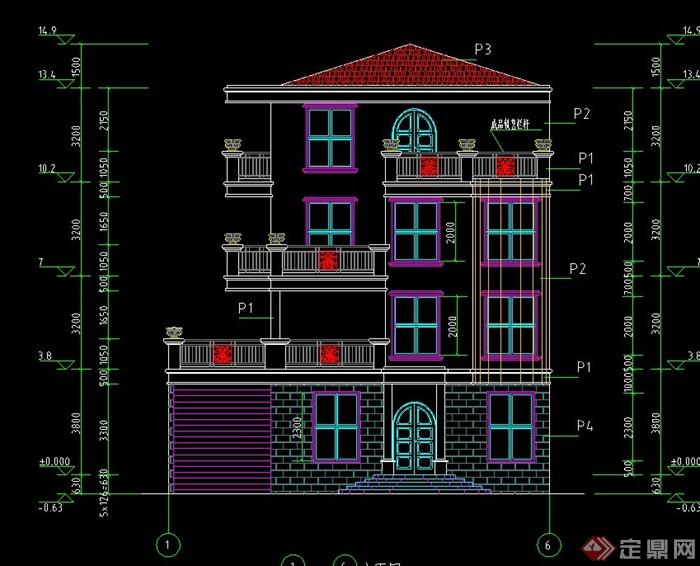 某三层欧式别墅建筑设计CAD施工图与结构图1
