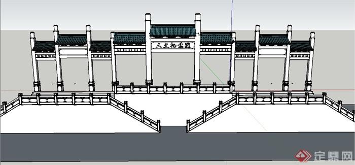 古典中式陵园大门牌坊设计SU模型(1)