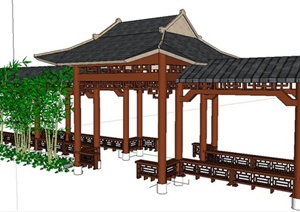 中式风格景观亭廊组合SU(草图大师)模型