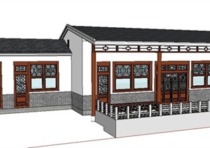 现代中式风格某单层民宅建筑设计SU(草图大师)模型