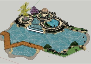 欧式水池组合水景设计SU(草图大师)模型