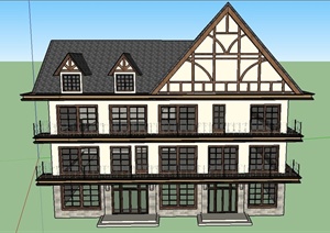 某欧式三层阁楼式餐饮店建筑设计SU(草图大师)模型